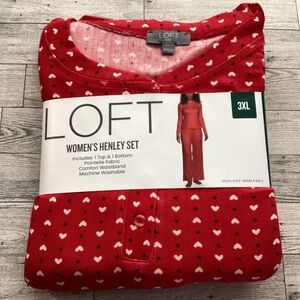 LOFT Red Heart Print Women's Henley Set Size:3x